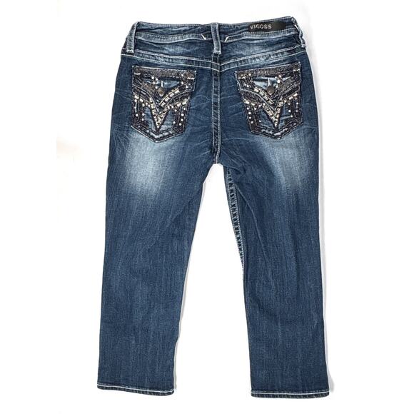 Vigoss Heritage Fit Capri Jeans Womens 6 Inseam 21 Mid Rise Flap Pockets Bling - Picture 4 of 10
